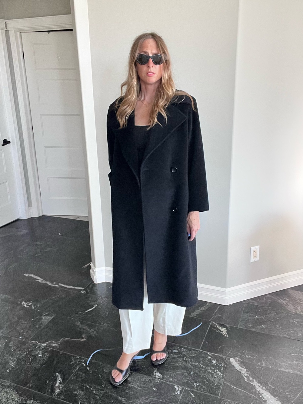Cinzia Rocca Due Black Angora Wool Coat US 8 S M 3/4 Sleeve Italian Luxury